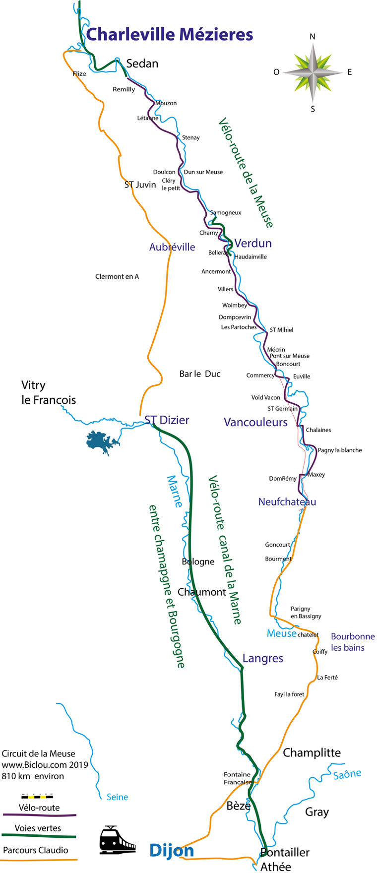 Carte bambée à Bi cyclettes le long de la  Meuse en 2019