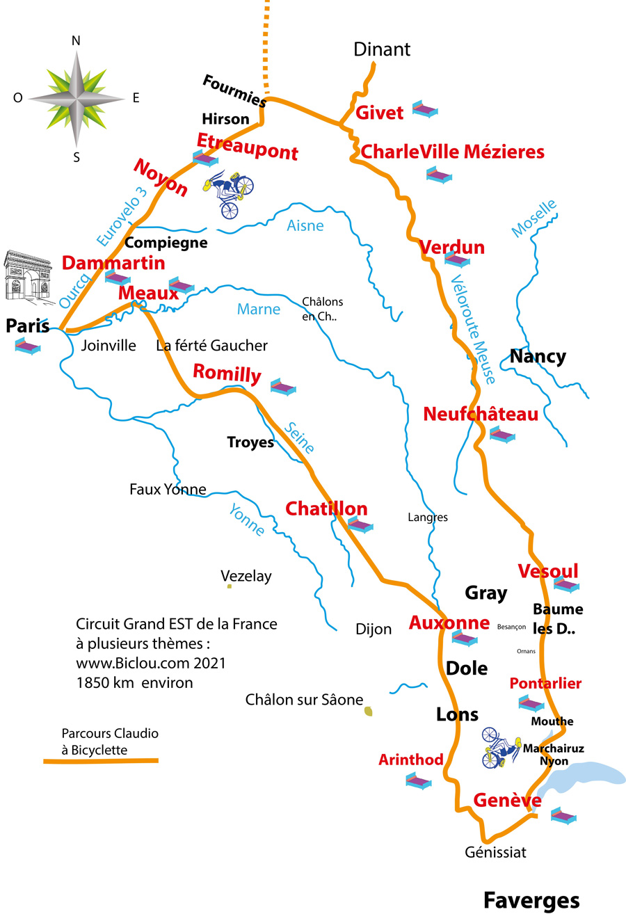 Carte bambee le long de la  Meuse en 2017 Charleville Givet Dinant