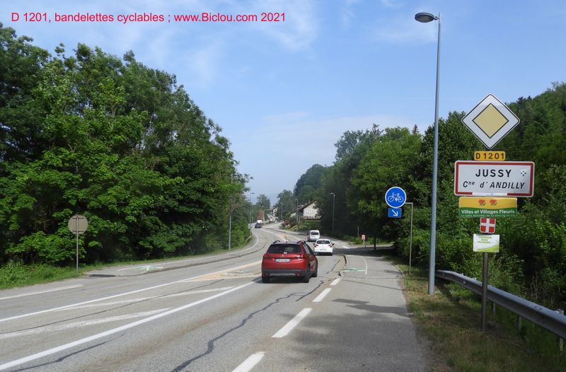 Bandes cyclables le long de la D 1201 à Jussy (Andilly)