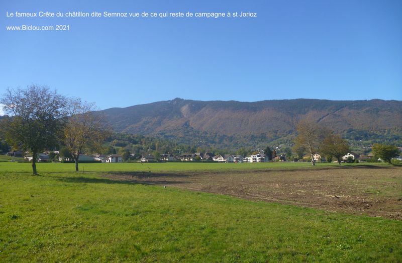 Le fameux Semnoz et le Crêt de Châtillon, bien visible de la voie verte et : de ce qui reste de verdure, à Saint Jorioz en 2021