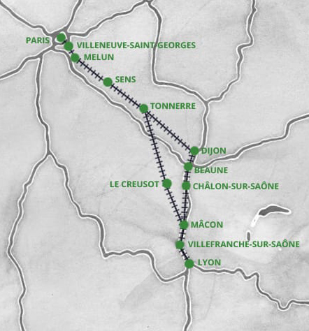 carte lyon-Paris-par-TER