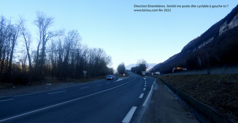 Direction Etrembieres : Serrons les Fesses , le long de la D 1203, une piste cyclable serait prévue à gauche ici ..