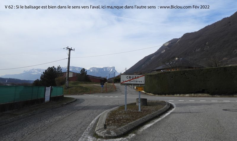 Fin provisoire V 62 à Cruet en 2022, on suit alors la D 201 juska Montmélian 