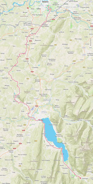 carte parcours genve annecy  by bike 2022 par claudio de la faverges 