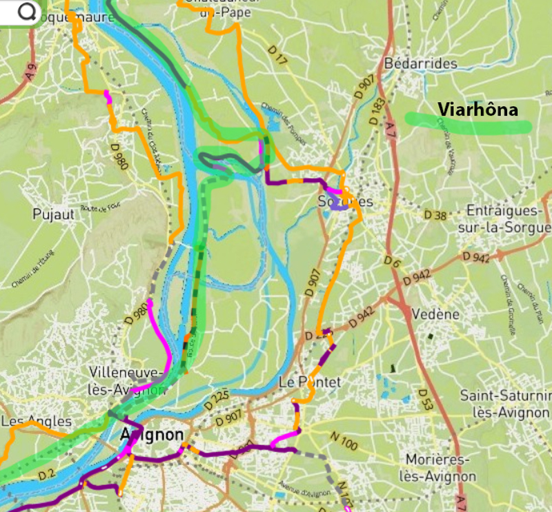 Viarhôna en amont de Avignon, passage en sept 2023