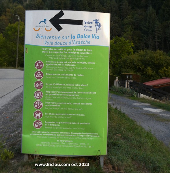 Panneau Dolce Via (Vallée de l'Eyrieux en Ardèche)