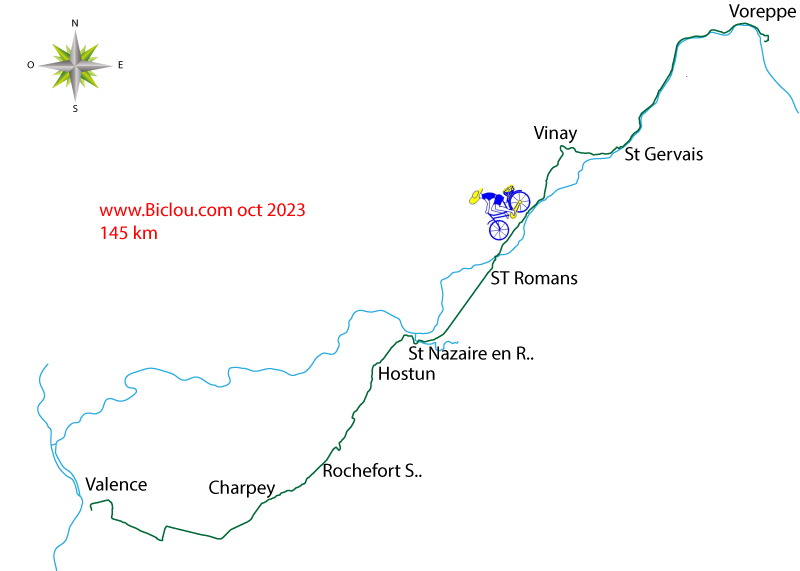 Carte parcours à Bicyclette entre Faverges Albertville et Grenoble en 2023