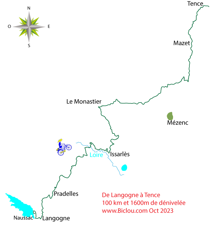 carte de Langogne à Tence à Bicyclette en 2023