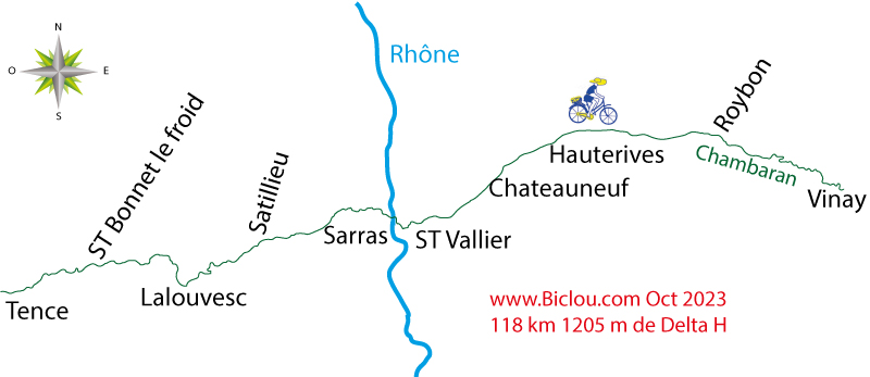 Carte cycliste de Tence à Vinay