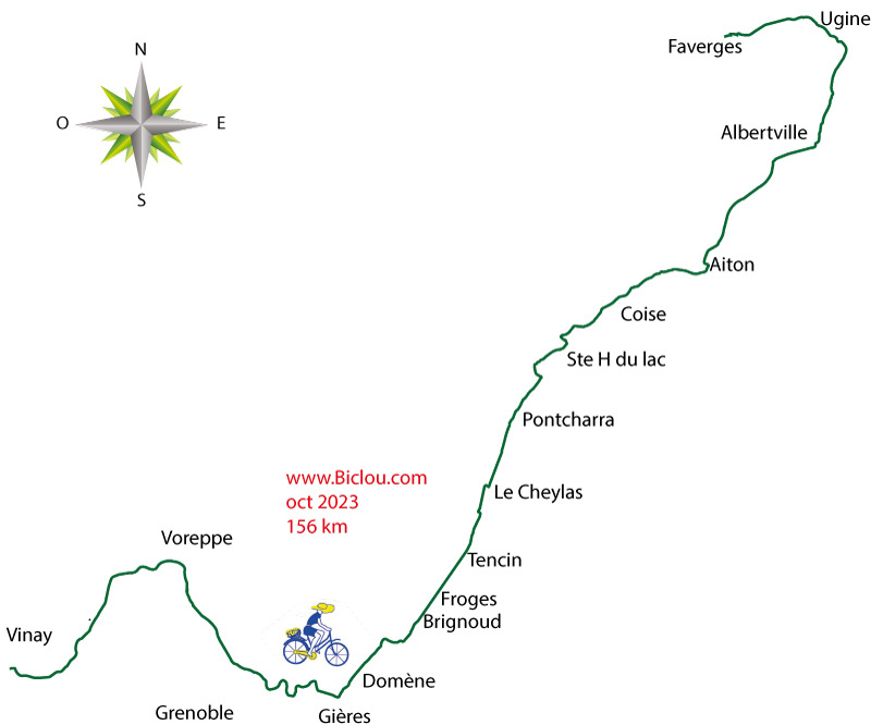 Carte : Parcours cycliste Vinay Grenoble Albertville Faverges 2023
