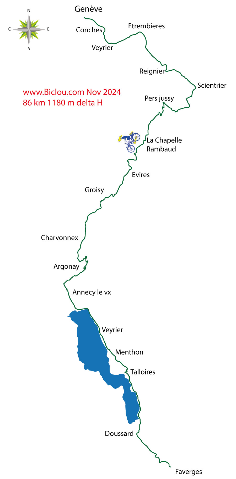 Carte cycliste Genève les Bornes Faverges (Haute savoie) 2024