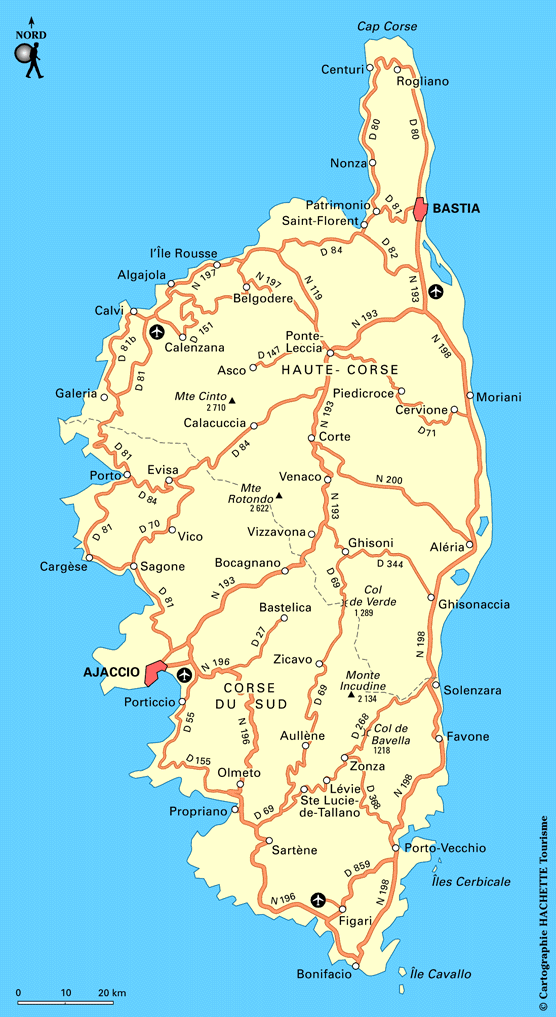 Carte d'une visite cyclotouriste de la Corse, une sacré dose de cyclotourisme
