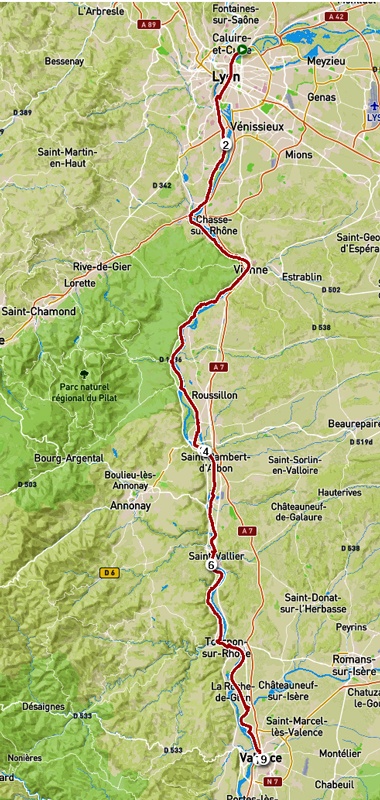 Carte Lyon Vienne à Bicyclette par ViaRhôna