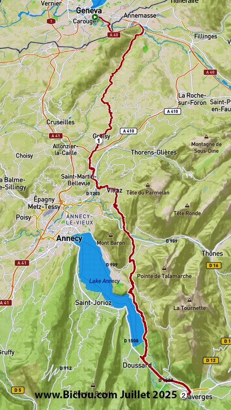 Carte cycliste de Genève à Faverges