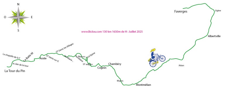 Carte de : La Tour du Pin à Faverges, à Bicyclette (2025)
