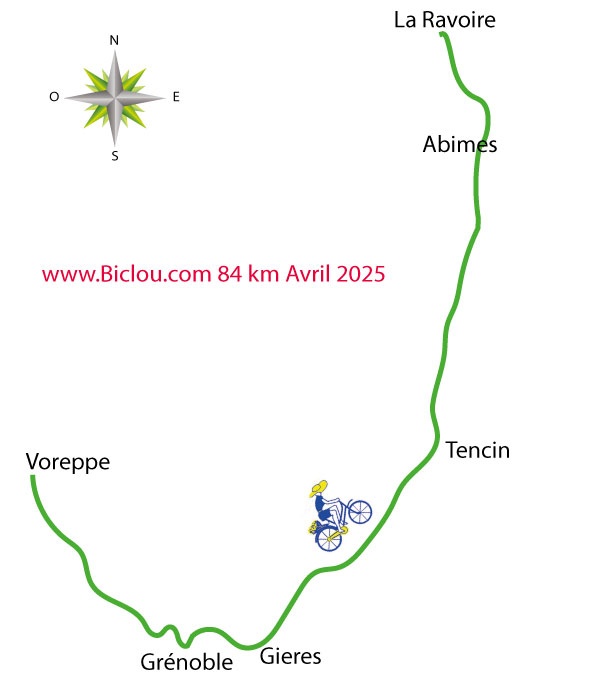 Carte parcours cycliste par la vallée : de Voreppe à La Ravoire (avril 2025)