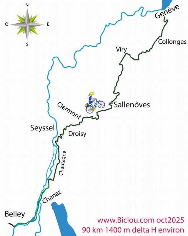Carte Bambée cycliste de Belley à Genève en oct 2025
