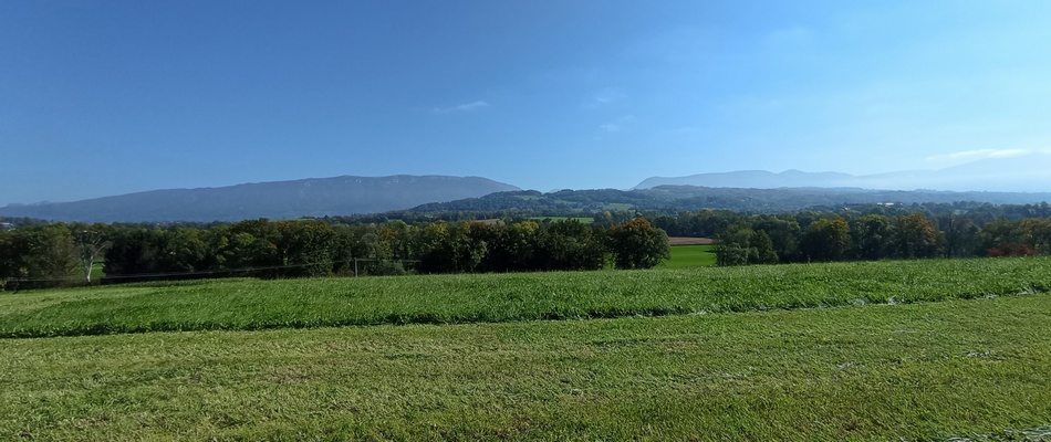 paysage de l'Albanais avec vue sur le cret de châtillon (Haute Savoie)