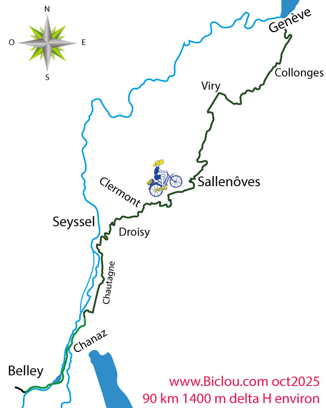 Carte parcours cycliste du claudio en 2025 de  Belley à genève