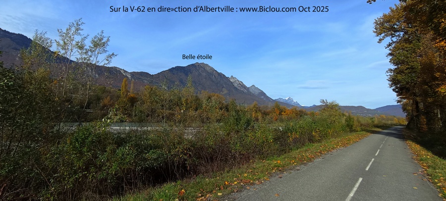 En approche d'Albertville, sur la vélo-route dite V-62 et Via-Bella, les Bauges à Gauche