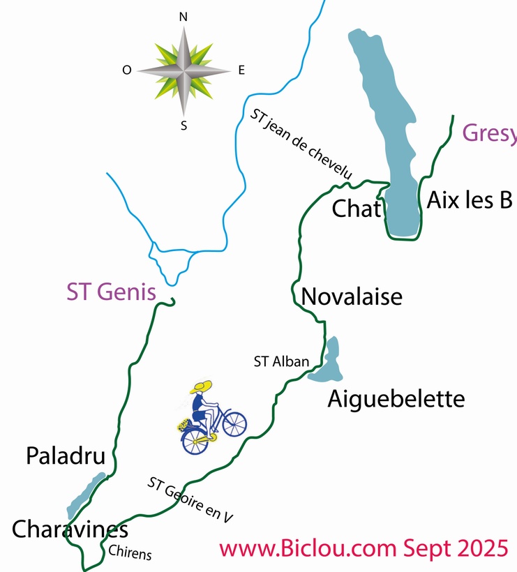 Carte étape deux : Aoste Charavines Aiguebelette Aix les Bains Grésy