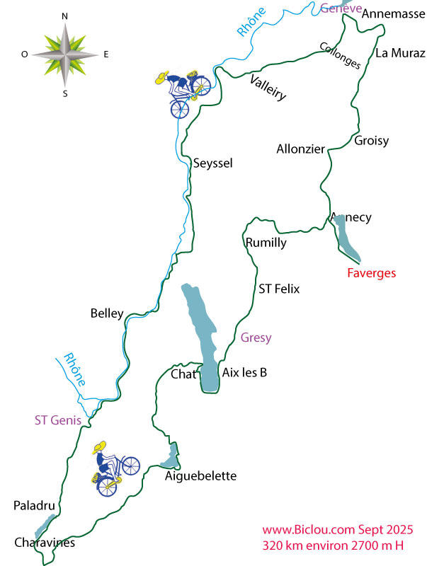 carte Bambée cycliste 2025 sur la vélo-route des lacs de Savoie