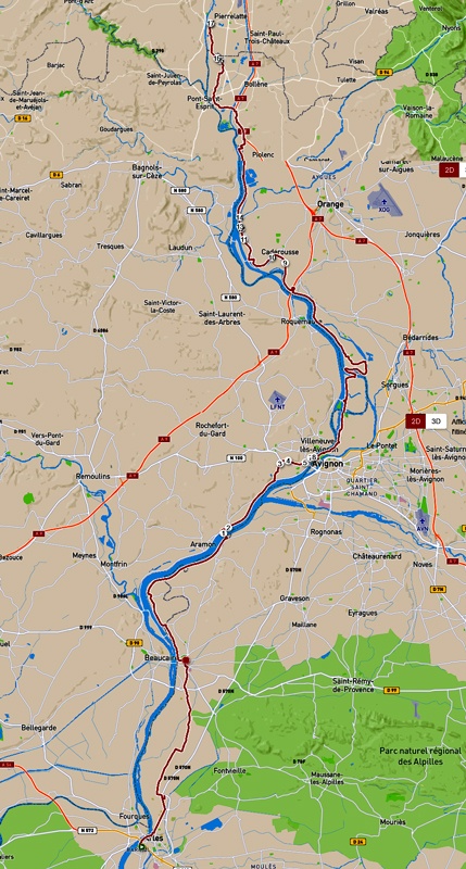 Carte : Arles - Pierrelatte