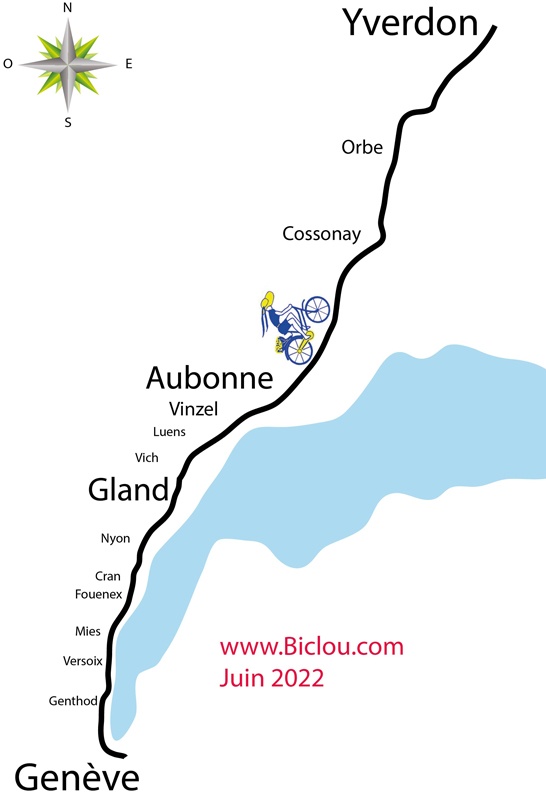 Carte parcours vélo de Genève à Yverdon mai 2025