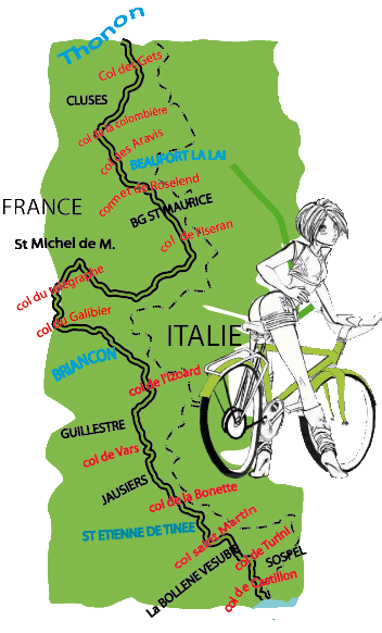 carte de la route des grandes alpes à vélo