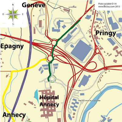 plan implanation D 14 Pringy Hôpital zone cyclable 2013