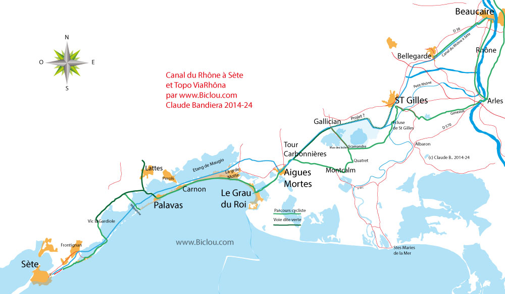 Carte extraite Topo guide léman mer sur ViaRhôna : Beaucaire Arles Sète