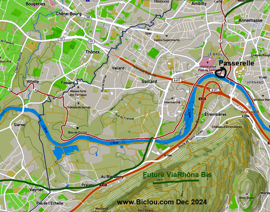 Carte Annemasse et parcours long de l'Arve (2024)