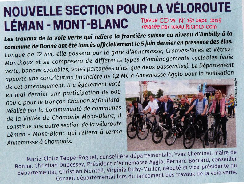 Article du CD 74 : les zélus en ordre de roulage pour la véloroute Léman mont blanc