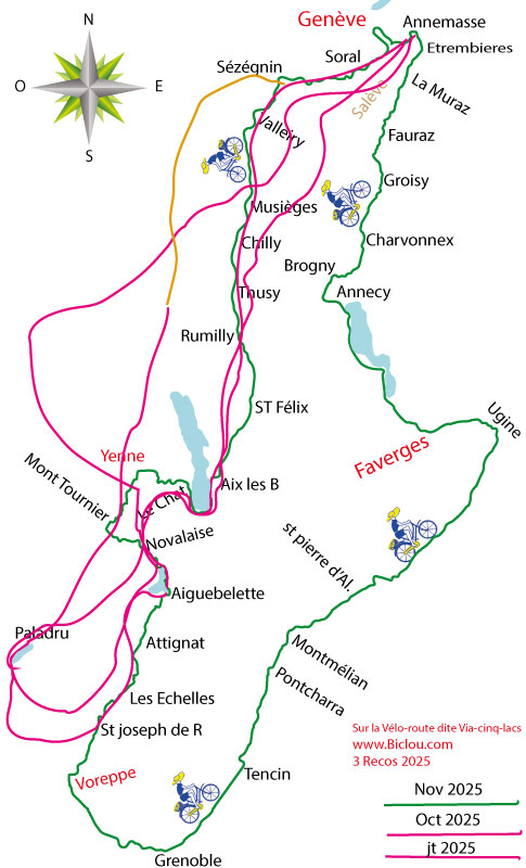 carte ; reconnaissances-2025-vélo-route-des-lacs-de-Savoie-2025