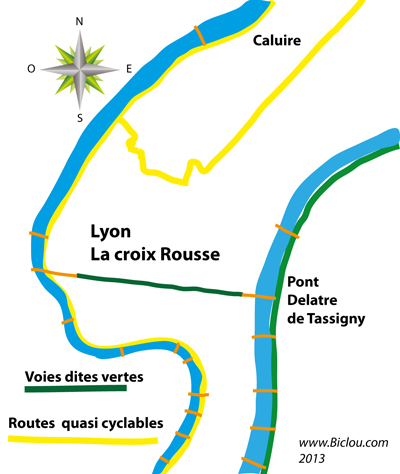 Carte position Tunnel doux et vélos d ela croix rousse de lyon 2013