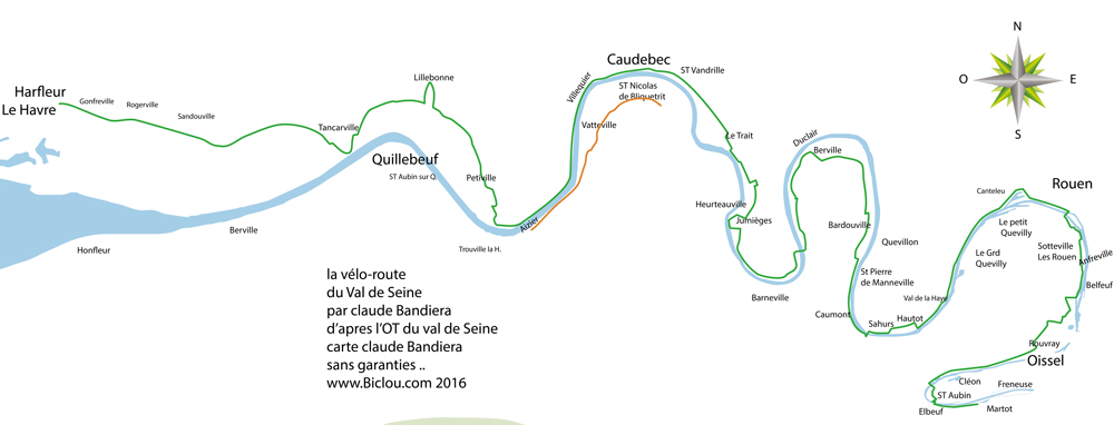 carte de la vélo-route du val de seine par claudio bandiera biclou 2017