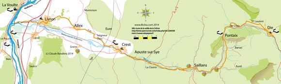 carte de la vélo-route de la vallée de la Drôme : vélodrôme